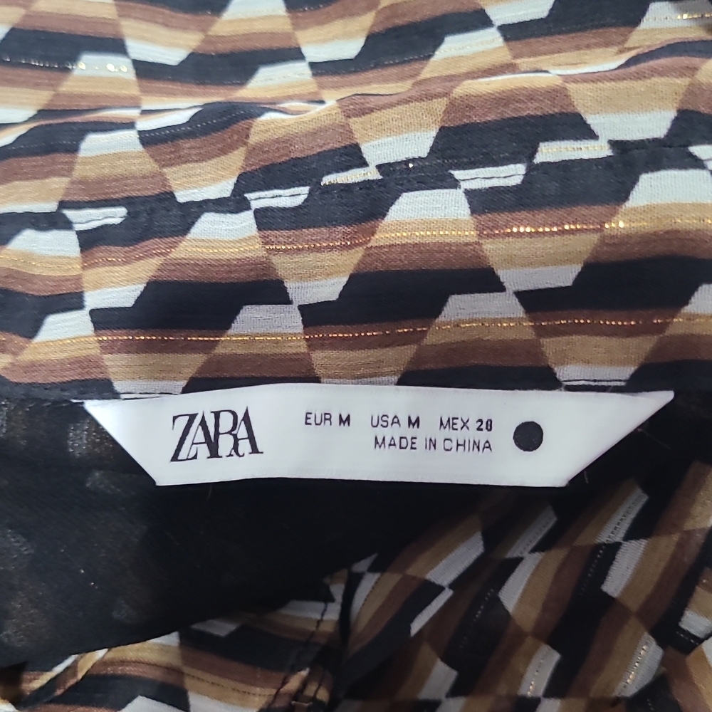 Zara Brown Geometric Long Sleeve Shirt Dress - Picture 9 of 10